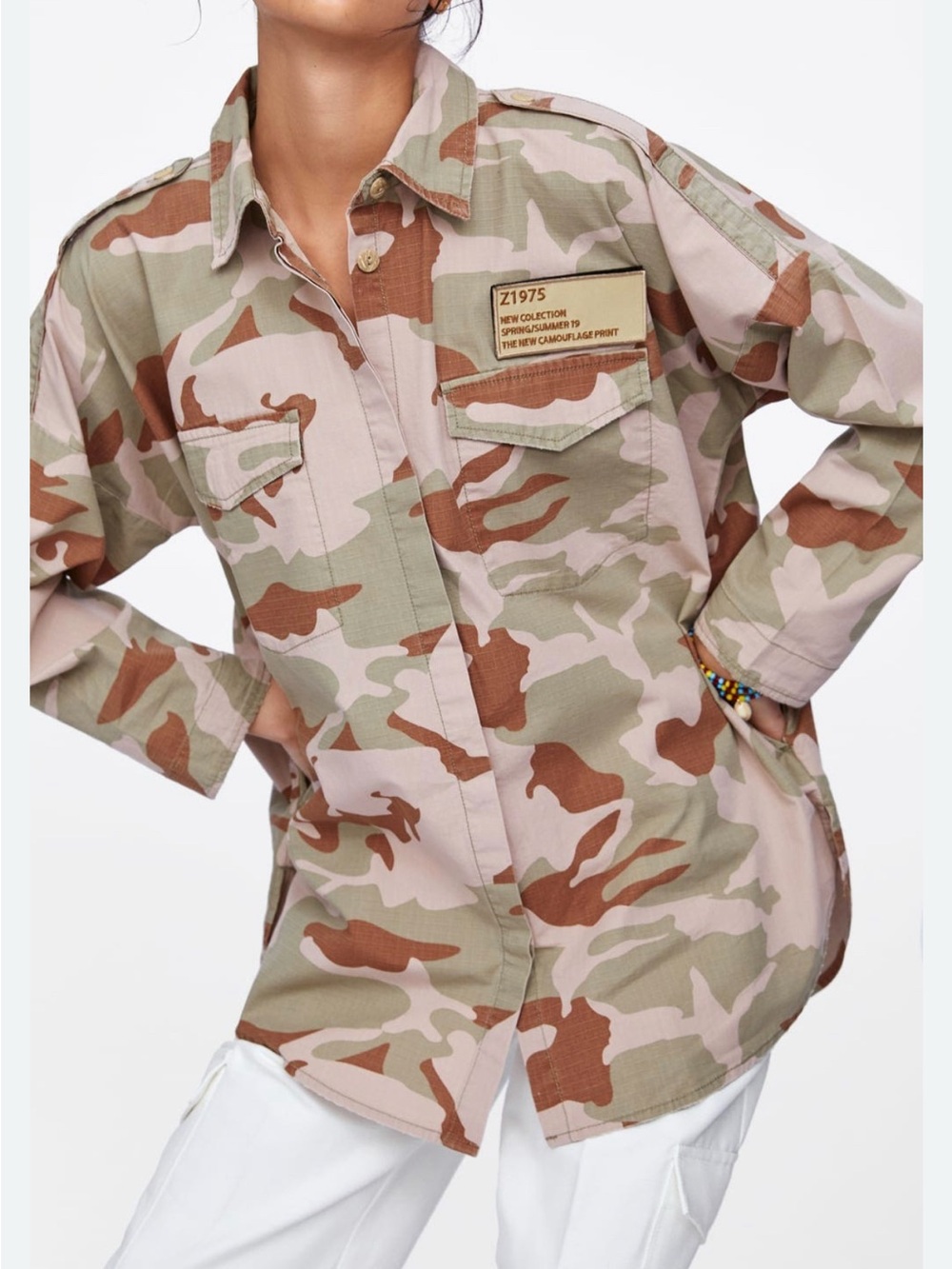 ❌SOLD❌ Zara Pink & Olive Green Camouflage Button-Down Shirt